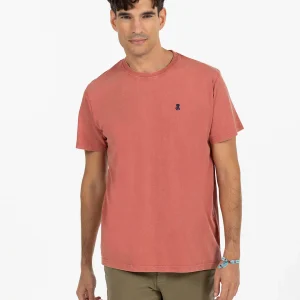 CAMISETA BORDADO LOGO CONTRASTE ROSA FLAMINGO