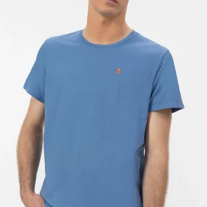 CAMISETA BÁSICA BORDADO A CONTRASTE  ÍNDIGO