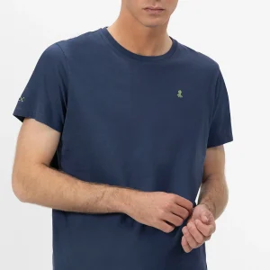 CAMISETA BÁSICA BORDADO A CONTRASTE  AZUL MARINO DELAVÉ