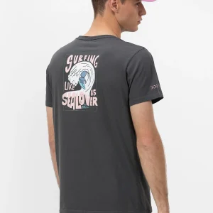CAMISETA ESTAMPADO SURFING WAVES ANTRACITA