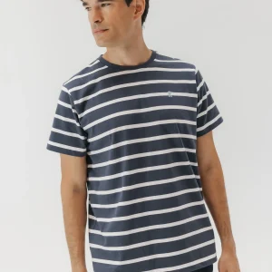 CAMISETA BÁSICA BORDADO RAYAS AZUL MARINO