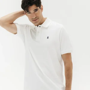 Polo lavado bordado a contraste blanco puro