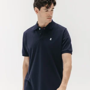Polo lavado bordado a contraste azul marino