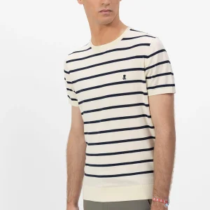 CAMISETA DE PUNTO LAVADO EXTRAFINO RAYAS BLANCO PURO