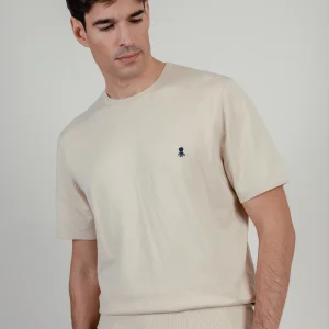 Camiseta de punto básica logo blanco roto