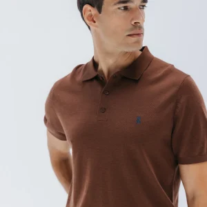 POLO MERINO CUELLO CAMISERO MARRÓN CHOCOLATE