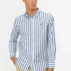 CAMISA POPELIN CUELLO BOTON RAYAS AZUL TURQUESA