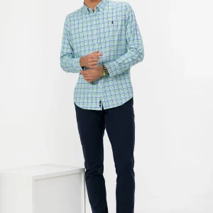 CAMISA POPELIN CUELLO BOTÓN CUADRO AZUL MULTICOLOR