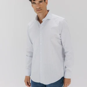 Camisa semivestir popelín cuadro ventana azul celeste