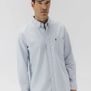 Camisa casual bolsillo pecho raya azul marino