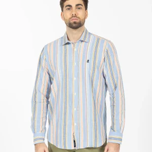 CAMISA RAYAS MULTICOLOR LINO AZUL CAPRI