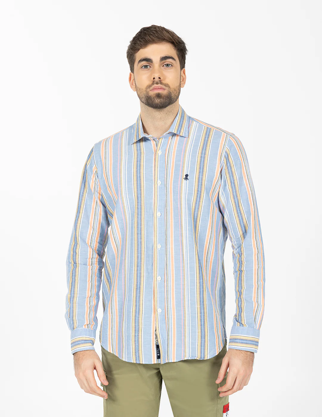 CAMISA RAYAS MULTICOLOR LINO AZUL CAPRI - Imagen 2