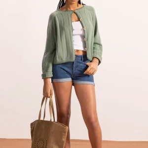 CHAQUETA PUNTO TEEN HILO CONTRASTE AZUL VERDOSO