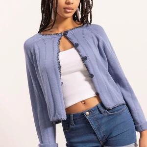 CHAQUETA PUNTO TEEN HILO CONTRASTE AZUL GRISÁCEO