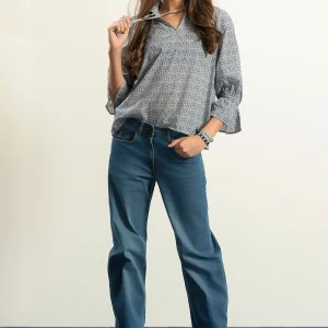 BLUSA TEEN PICO FLORES AZUL MARINO