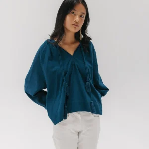 BLUSA TEEN DOBLE CORDÓN AZUL OXFORD