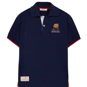 POLO NIÑO ESTAMPADO ELPULPO Y NARANJITO CONTRASTES AZUL MARINO