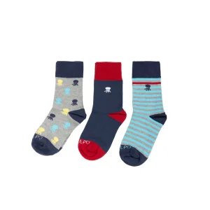 CALCETINES NIÑO LOGOS RAYAS COMBINADOS PACK 3 MULTICOLOR