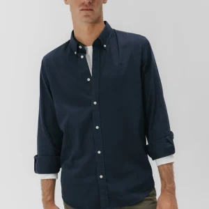 Camisa casual sarga tintada azul marino