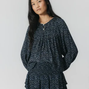 CAMISA TEEN MANGAS ABULLONADAS ESTAMPADA índigo oscuro