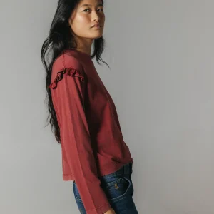 BLUSA TEEN VOLANTE MANGA Y CUERPO GRANATE