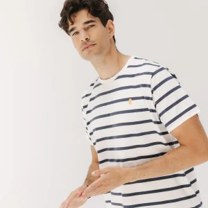 CAMISETA BÁSICA BORDADO RAYAS BLANCO PURO