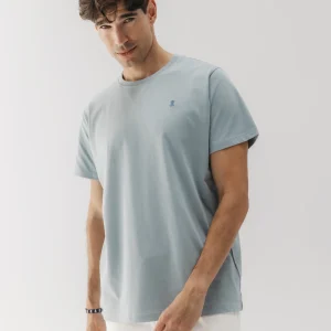 CAMISETA BÁSICA BORDADO AZUL GRISÁCEO